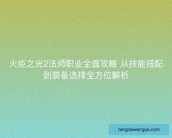 火炬之光2法师职业全面攻略 从技能搭配到装备选择全方位解析
